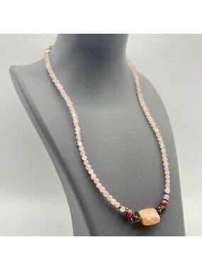 Rose Quartz Peach Moonstone Smoky Quartz 925 Sterling Silver Necklace 16-19"